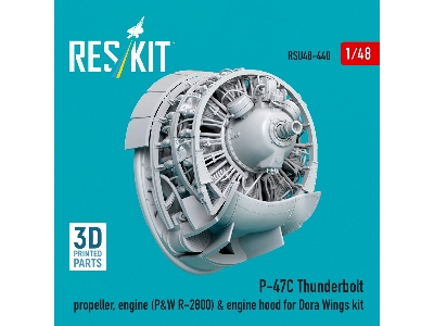 Republic P-47 C Thunderbolt - Propeller, Engine (P&w R-2800) & Engine Hood (For Dora Wings Kits / 3d-printed) - zdjęcie 3