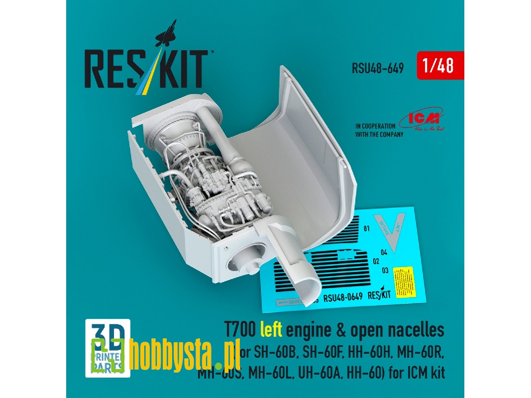 Sikorsky Sh-60b / Sh-60f / Hh-60h / Mh-60r / Mh-60s / Mh-60l / Uh-60a And Hh-60 - T700 Left Engine & Open Nacelles (For Icm Kits