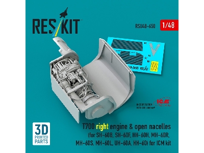Sikorsky Sh-60b / Sh-60f / Hh-60h / Mh-60r / Mh-60s / Mh-60l / Uh-60a And Hh-60 - T700 Right Engine & Open Nacelles (For Icm Kit