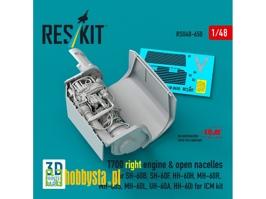 Sikorsky Sh-60b / Sh-60f / Hh-60h / Mh-60r / Mh-60s / Mh-60l / Uh-60a And Hh-60 - T700 Right Engine & Open Nacelles (For Icm Kit