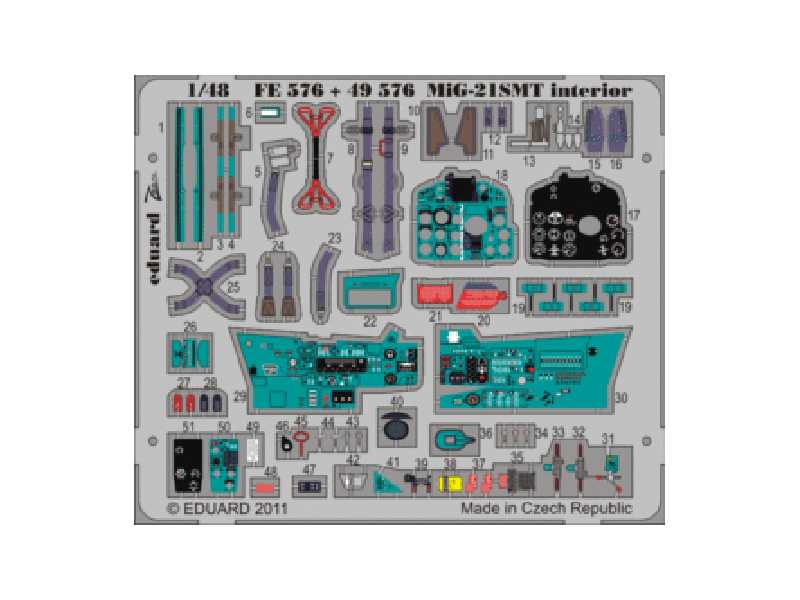 MiG-21SMT interior 1/48 - Eduard - blaszki - zdjęcie 1 MiG-21SMT interior 1/48 - Eduard - blaszki - zdjęcie 1