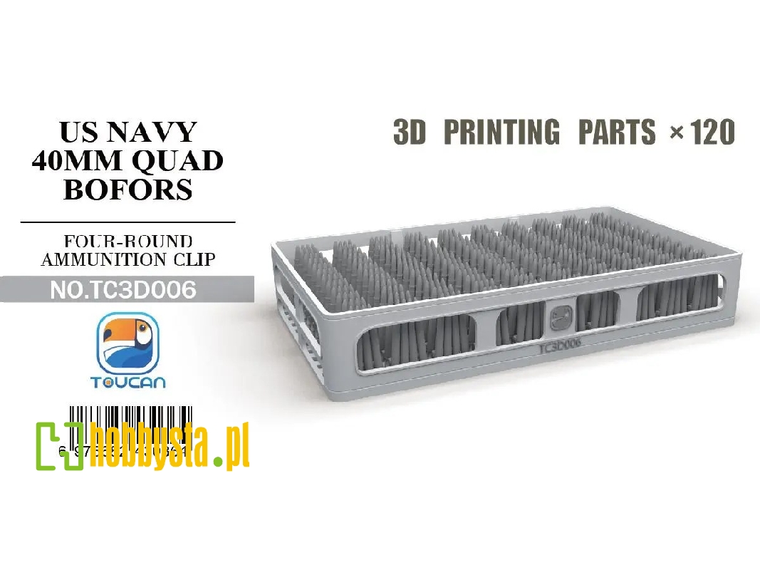Us Navy Wwii 40 Mm Quad Bofors - Four-round Ammunition Clip (120 Pcs / 3d-printed) - zdjęcie 1