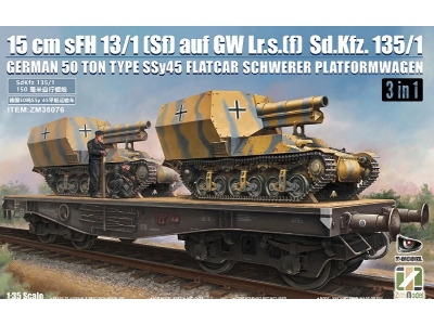German Wwii 15 Cm Sfh 13/1 (Sf)auf Gw Lrs.(F )sd.Kfz.135/1 With 50 Ton Type Ssy45 Flatcar Schwerer Platformwagen (3 In 1 Kit) - 