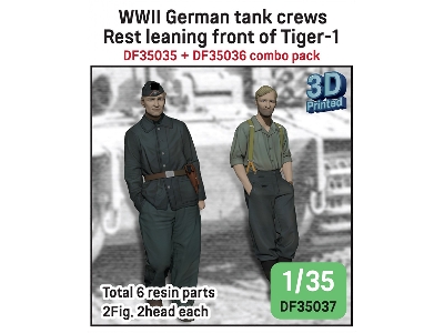 German Wwii Tank Crew - Rest Leaning Front Of Tiger I Set (2 Figures E.W.2 Heads / 3d-printed) - zdjęcie 1