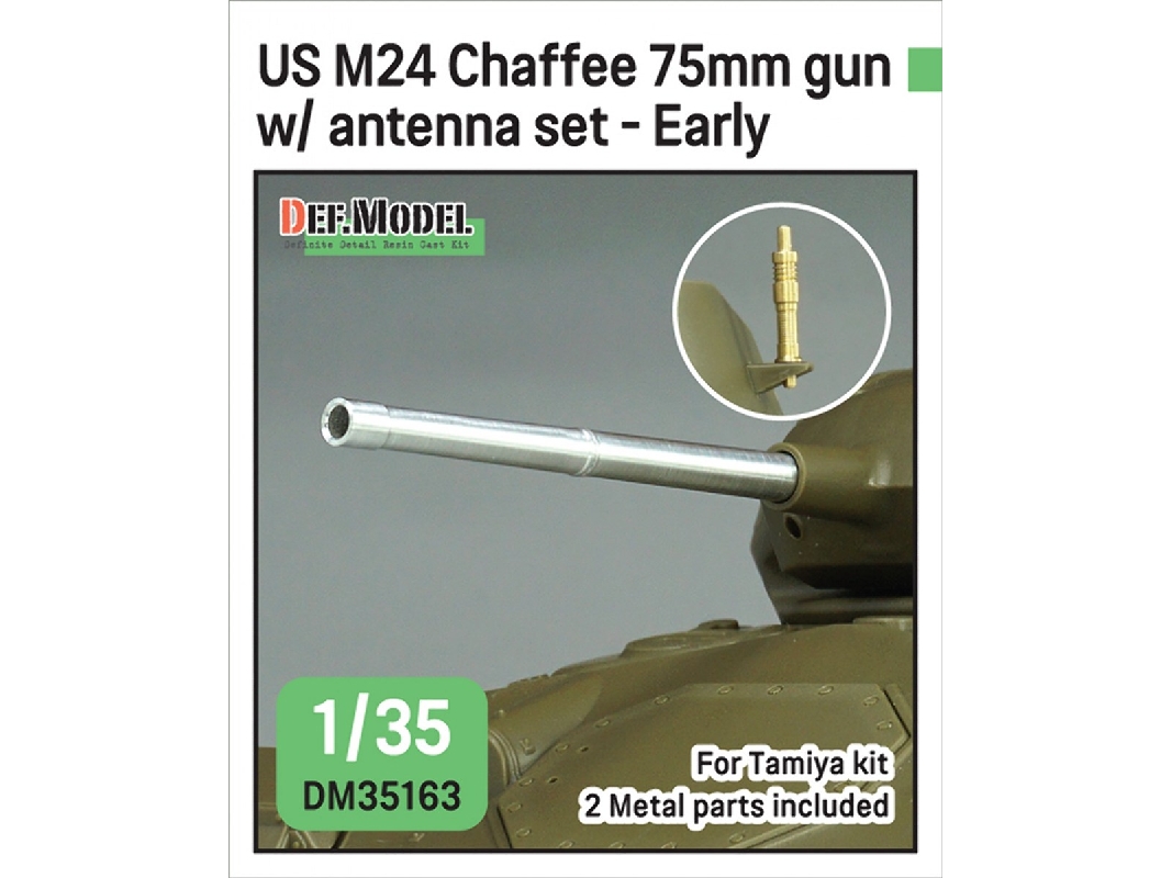 Us M24 Chaffee - 75 Mm Gun With Antenna Base Set (Al. + Brass / For Tamiya Kits) - zdjęcie 1