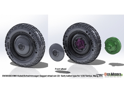 Kubelwagen And Schwimmwagen - Sagged Wheel Set / Early Ballon Type (For Tamiya And Meng Kits) - zdjęcie 2