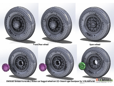 British Scout Car Ferret Mk.2 - Desert Sagged Wheel Set (For Airfix Kits) - zdjęcie 2