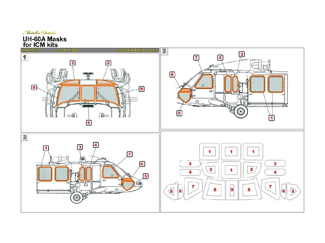 Sikorsky Uh-60 A Black Hawk - Canopy Frame Paints Masks (For Icm Kits) - zdjęcie 1