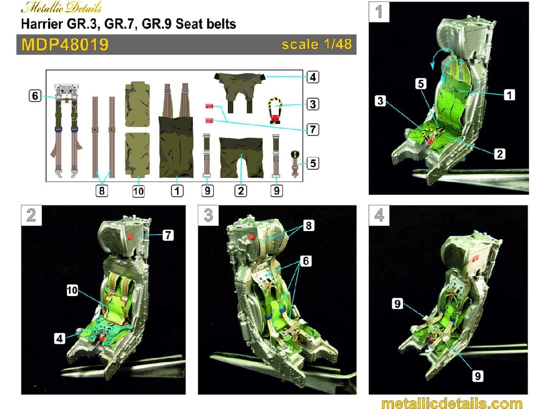 Bae Harrier Gr.3 / Gr.7 And Gr.9 - Seat Belts 3d-printed (For Hasegawa And Kinetic Model Kits) - zdjęcie 1