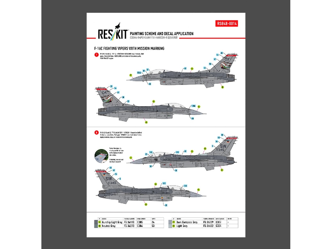 F-16 C Fighting Vipers (Block 30 / 40 / 42 / 50 And 52) With Mission Marking (Main Decals With Stencils) - zdjęcie 1