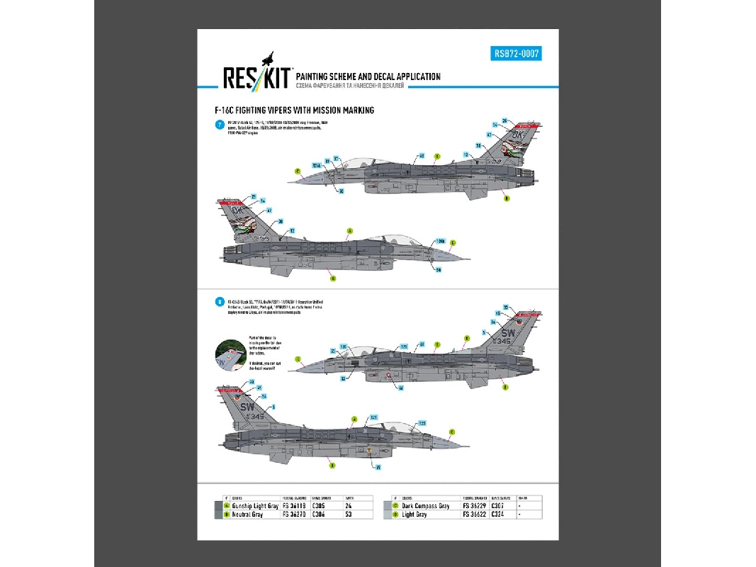 F-16 C Fighting Vipers (Block 30 / 40 / 42 / 50 And 52) With Mission Marking (Main Decals With Stencils) - zdjęcie 1