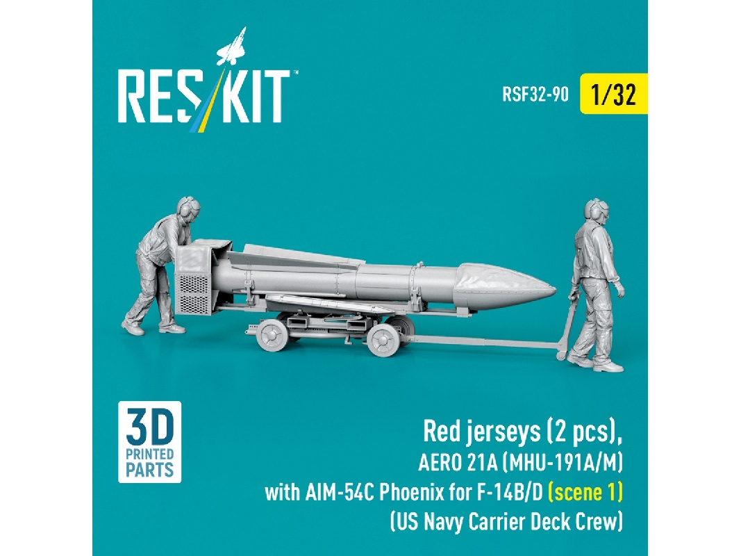Red Jerseys (2 Figures) With Aero 21a (Mhu-191a/M) With Aim-54c Phoenix For F-14 B/D (Scene 1 / 3d-printed) - zdjęcie 1