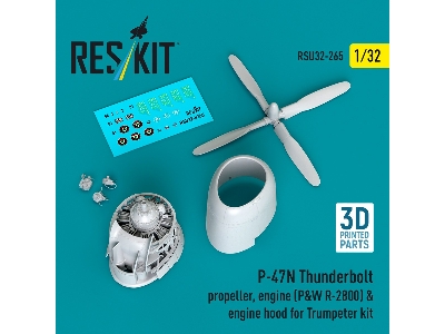 Republic P-47 N Thunderbolt - Propellers (3 Pcs), Engine (P&w R-2800) & Engine Hood (For Trumpeter Kits / 3d-printed) - zdjęcie