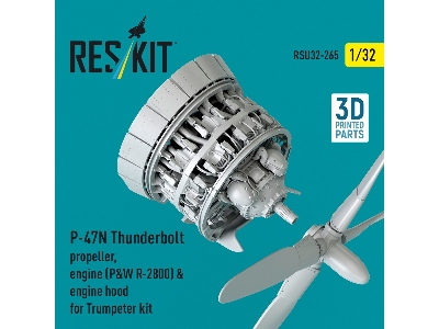 Republic P-47 N Thunderbolt - Propellers (3 Pcs), Engine (P&w R-2800) & Engine Hood (For Trumpeter Kits / 3d-printed) - zdjęcie