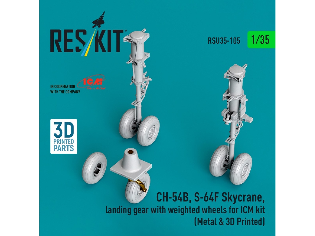 Sikorsky Ch-54b / S-64f Skycrane - Landing Gear With Weighted Wheels (For Icm Kits / Metal & 3d-printed) - zdjęcie 1