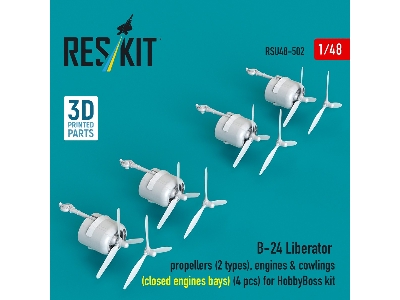 B-24 Liberator - Rropellers (2 Types), Engines & Cowlings (Closed Engine Bays / 4 Pcs) For Hobby Boss Kits (3d-printed) - zdjęc