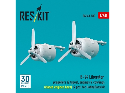 B-24 Liberator - Rropellers (2 Types), Engines & Cowlings (Closed Engine Bays / 4 Pcs) For Hobby Boss Kits (3d-printed) - zdjęc