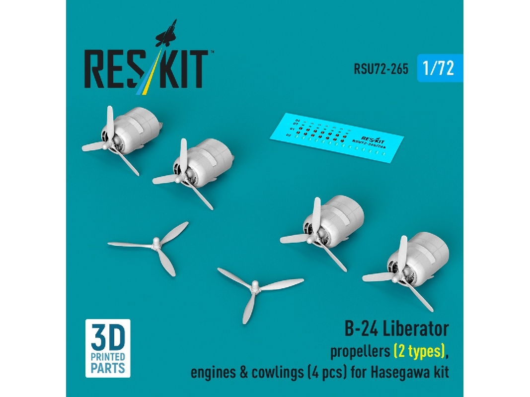 B-24 Liberator - Rropellers (2 Types), Engines & Cowlings (4 Pcs) For Hasegawa Kits (3d-printed) - zdjęcie 1