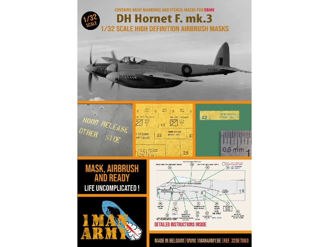 De Havilland Hornet F. Mk.3 - Stencilling And Basic National Insignia Masks Set (For Db Model Kits) - zdjęcie 1