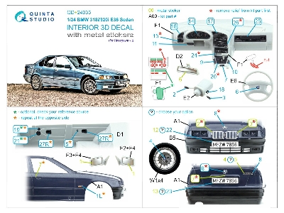 Bmw 318i/320i E36 Sedan - 3d-printed & Coloured Interior With Metal Sticker Parts (For Hasegawa Kits) - zdjęcie 4