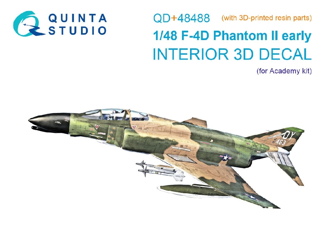 F-4 D Early Phantom Ii - 3d-printed & Coloured Interior On Decal Paper With 3d-printed Resin Part (For Academy Kits) - zdjęcie 