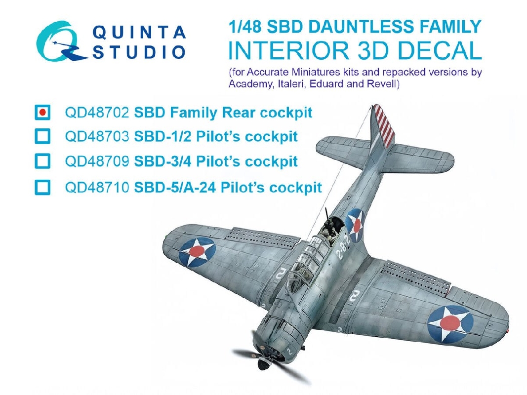 Douglas Sbd Dauntless Family Rear Cockpit - 3d-printed & Coloured Interior (For Accurate Miniatures / Academy / Etc. Kits) - zdj