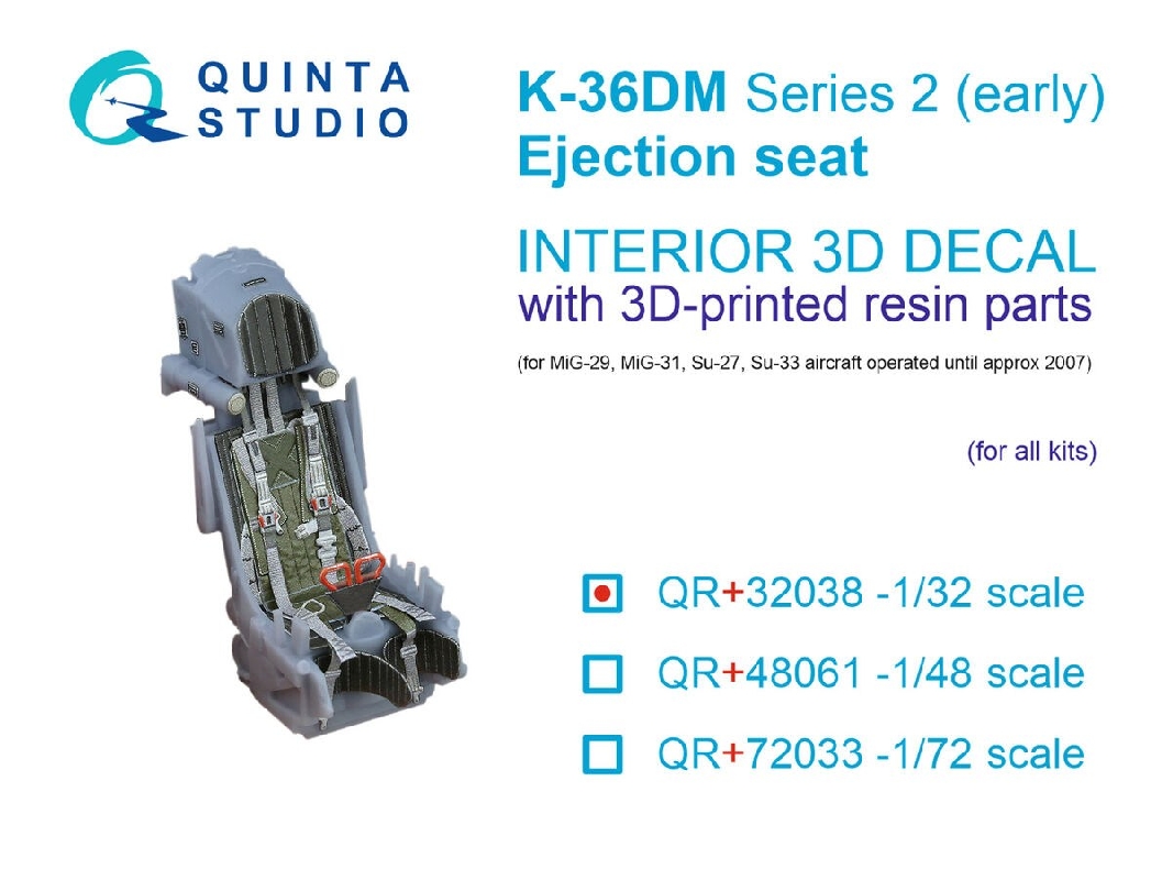 K-36dm Series2 (Early) Ejection Seat - For Mig-29, Mig-31, Su-27, Su-33 Aircraft Until 2007 (For All Kits) - zdjęcie 1