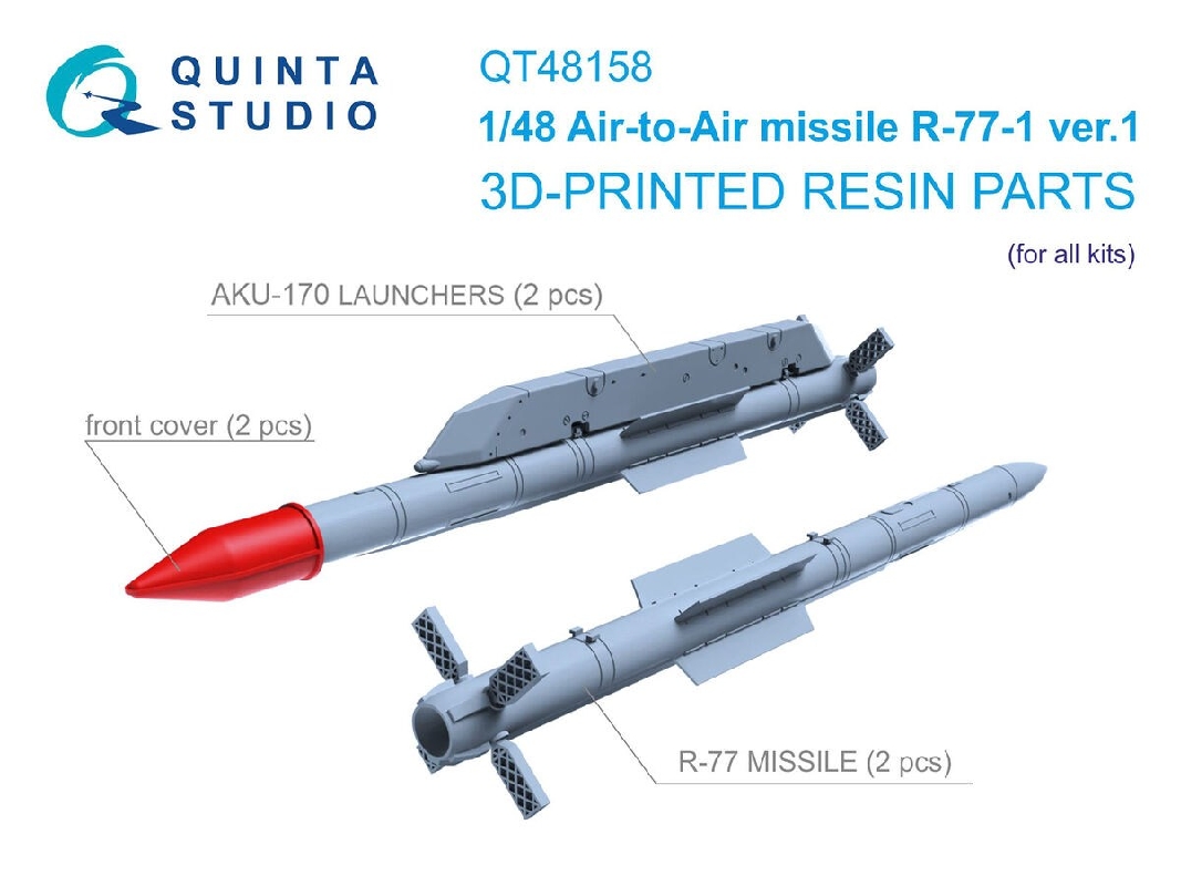 R-77-1 Ver.1  Air-to-air Missiles With Launchers - 3d-printed (2 Pcs / For All Kits) - zdjęcie 1