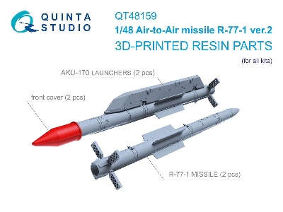 R-77-1 Ver.2 Air-to-air Missiles With Launchers - 3d-printed (2 Pcs / For All Kits) - zdjęcie 1