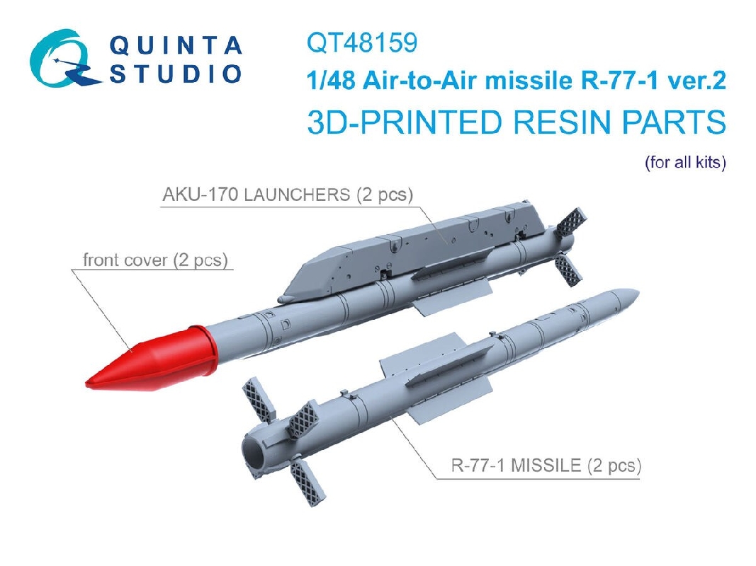 R-77-1 Ver.2 Air-to-air Missiles With Launchers - 3d-printed (2 Pcs / For All Kits) - zdjęcie 1