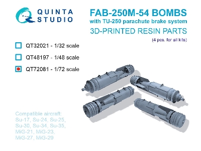 Fab-250 M-54 Bombs With Tu-250 Parachute Brake System (4 Pcs / 3d-printed) - zdjęcie 1