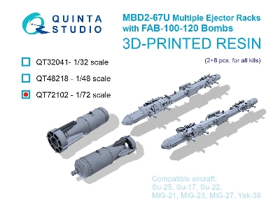 Mbd2-67u Multiple Ejector Racks With Fab-100-120 Bombs - 3d-printed (2 + 8 Pcs / For All Kits) - zdjęcie 1