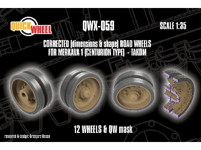 Merkava 1 (Centurion Type) - Corrected Road Wheels 12 Wheels & Qw Mask (For Takom Kits) - zdjęcie 1