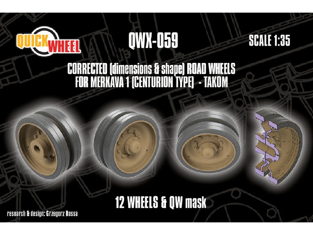 Merkava 1 (Centurion Type) - Corrected Road Wheels 12 Wheels & Qw Mask (For Takom Kits) - zdjęcie 1