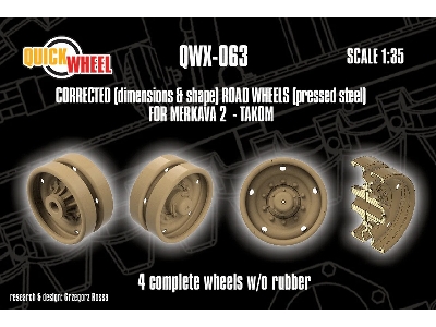 Merkava 2 - Corrected Road Wheels (Pressed Steel) 4 Complete Wheels W/O Rubber (For Takom Kits) - zdjęcie 1