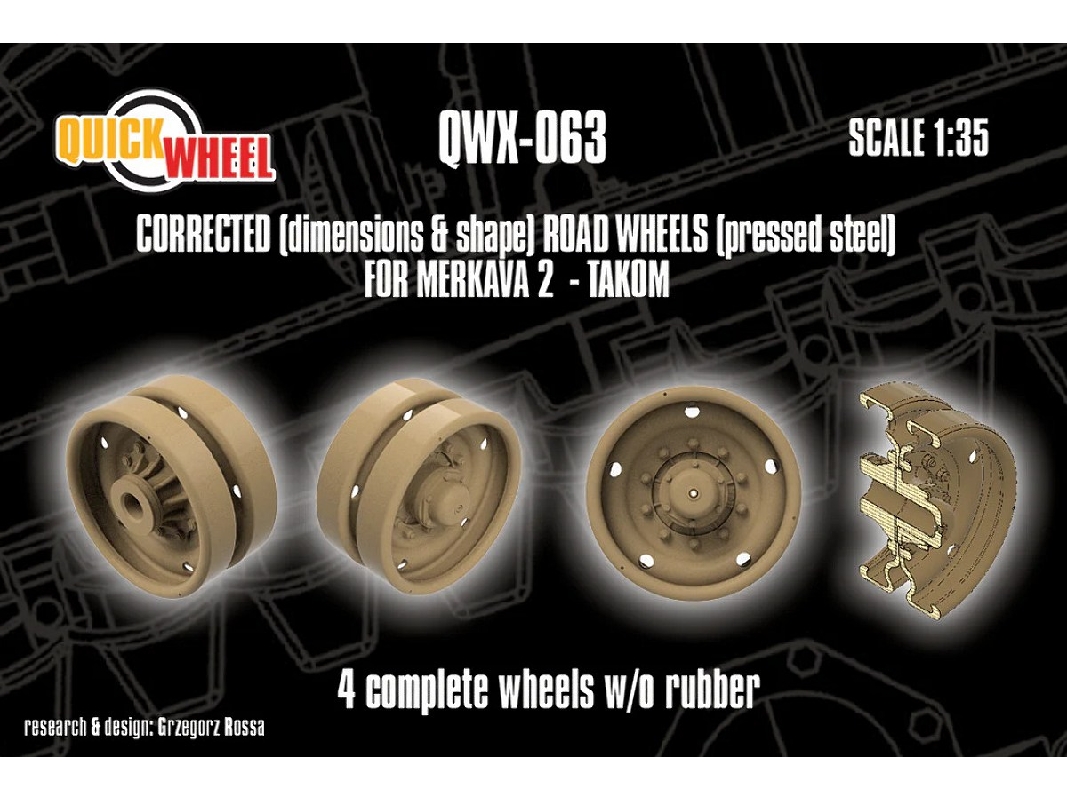 Merkava 2 - Corrected Road Wheels (Pressed Steel) 4 Complete Wheels W/O Rubber (For Takom Kits) - zdjęcie 1