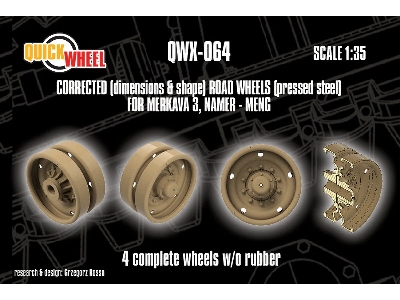Merkava 3 And Namer - Corrected Road Wheels (Pressed Steel) 4 Complete Wheels W/O Rubber (For Meng Kits) - zdjęcie 1