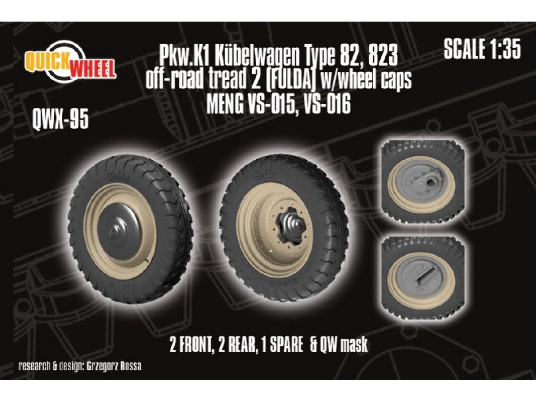 Pkw. K1 Kubelwagen Type 82 - 823 Off-road Tread 2 (Fulda) W/ Wheel Caps (For Meng Kits)  - zdjęcie 1