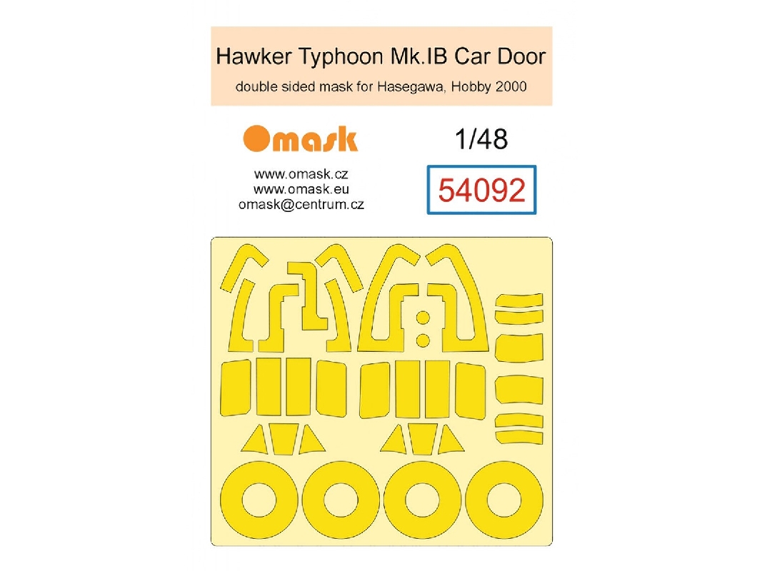 Hawker Typhoon Mk. I Car Door - Double Sided Mask Set (For Hasegawa And Hobby 2000 Kits) - zdjęcie 1