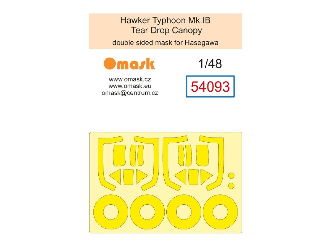 Hawker Typhoon Mk. I Tear Drop - Double Sided Mask Set (For Hasegawa And Hobby 2000 Kits) - zdjęcie 1