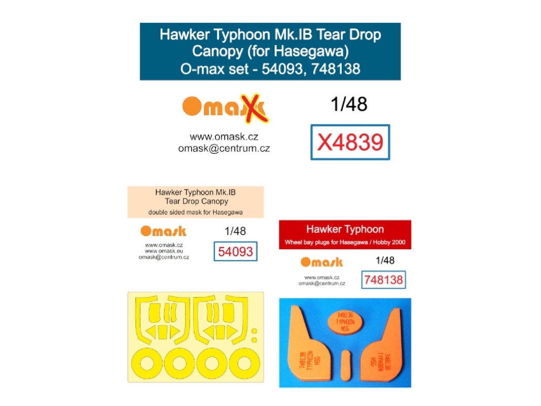 Hawker Typhoon Mk. Ib Tear Drop Canopy - O-max Set (For Hasegawa And Hobby 2000 Kits) - zdjęcie 1