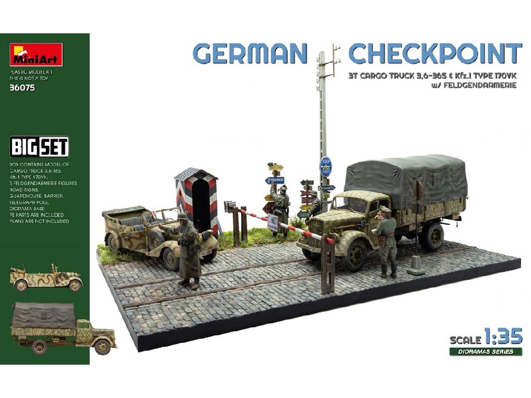 German Checkpoint - 3t Cargo Truck 3,6-36s & Kfz.1 Type 170vk With Feldgendarmerie (Big Set) - zdjęcie 1