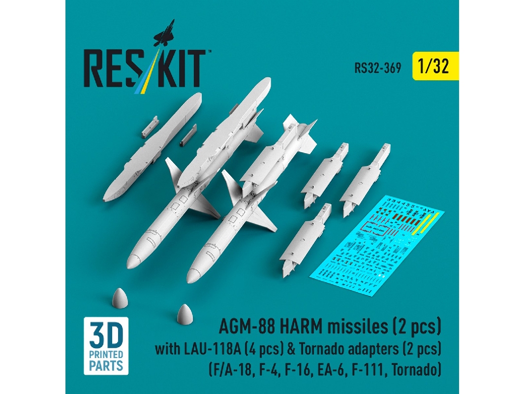 Agm-88 Harm Missiles (2 Pcs) With Lau-118a (4 Pcs) & Tornado Adapters (2 Pcs) (3d-printed) - zdjęcie 1