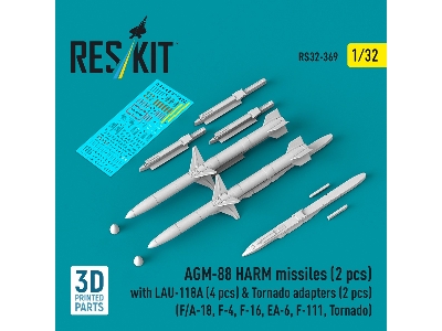 Agm-88 Harm Missiles (2 Pcs) With Lau-118a (4 Pcs) & Tornado Adapters (2 Pcs) (3d-printed) - zdjęcie 2