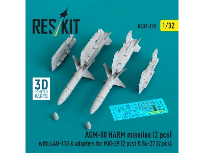 Agm-88 Harm Missiles (2 Pcs) With Lau-118 & Adapters For Mig-29 (2 Pcs) & Su-27 (2 Pcs) (3d-printed) - zdjęcie 1