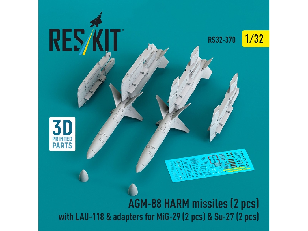 Agm-88 Harm Missiles (2 Pcs) With Lau-118 & Adapters For Mig-29 (2 Pcs) & Su-27 (2 Pcs) (3d-printed) - zdjęcie 1