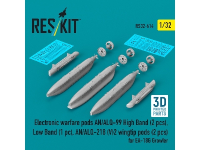Ea-18 G Growler - Electronic Warfare Pods An/Alq-99 High Band (2 Pcs), Low Band, An/Alq-218 (V)2 Wingtip Pods (2 Pcs) (3d-printe