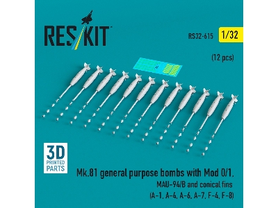 Mk.81 General Purpose Bombs With Mod 0/1, Mau-94/B And Conical Fins (12 Pcs / 3d-printed) - zdjęcie 1