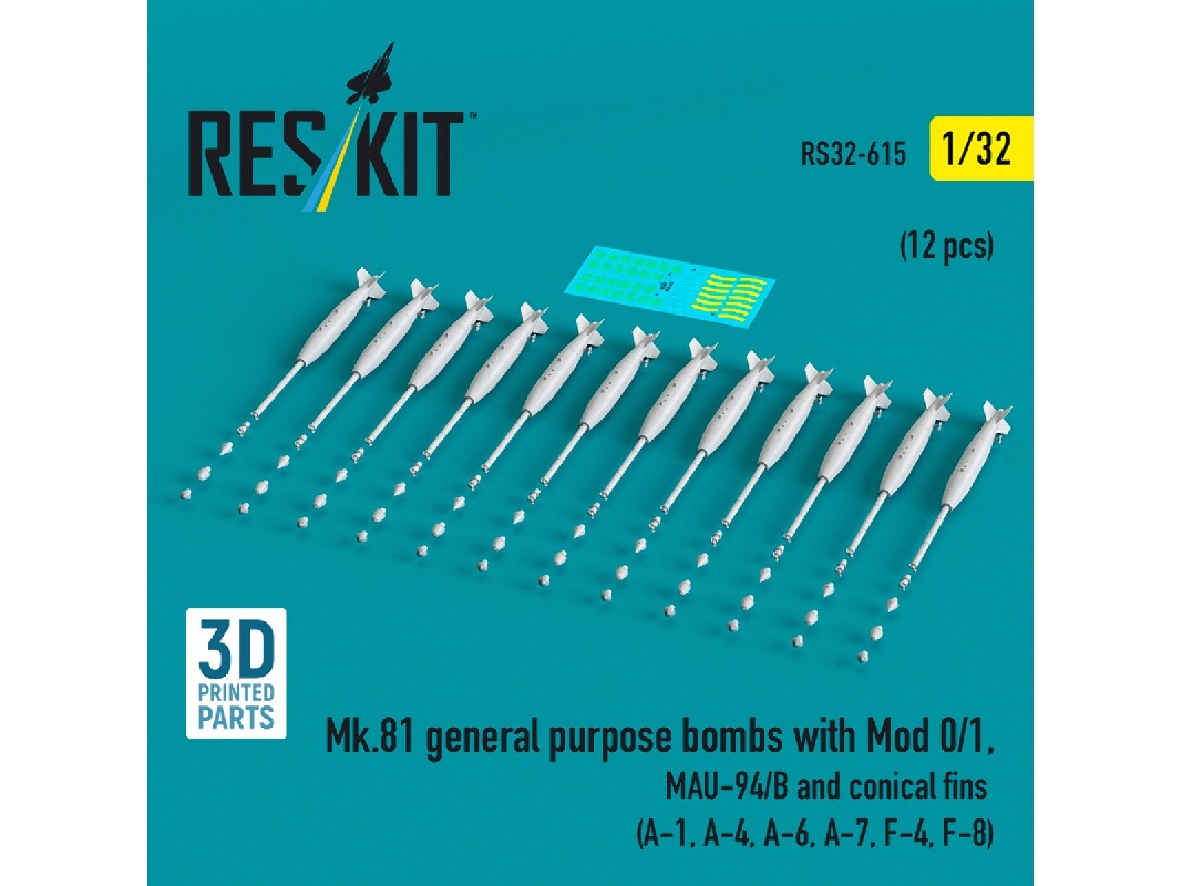 Mk.81 General Purpose Bombs With Mod 0/1, Mau-94/B And Conical Fins (12 Pcs / 3d-printed) - zdjęcie 1