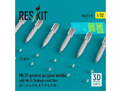 Mk.81 General Purpose Bombs With Mk.14 Snakeye Retard Fins (12 Pcs / 3d-printed) - zdjęcie 1
